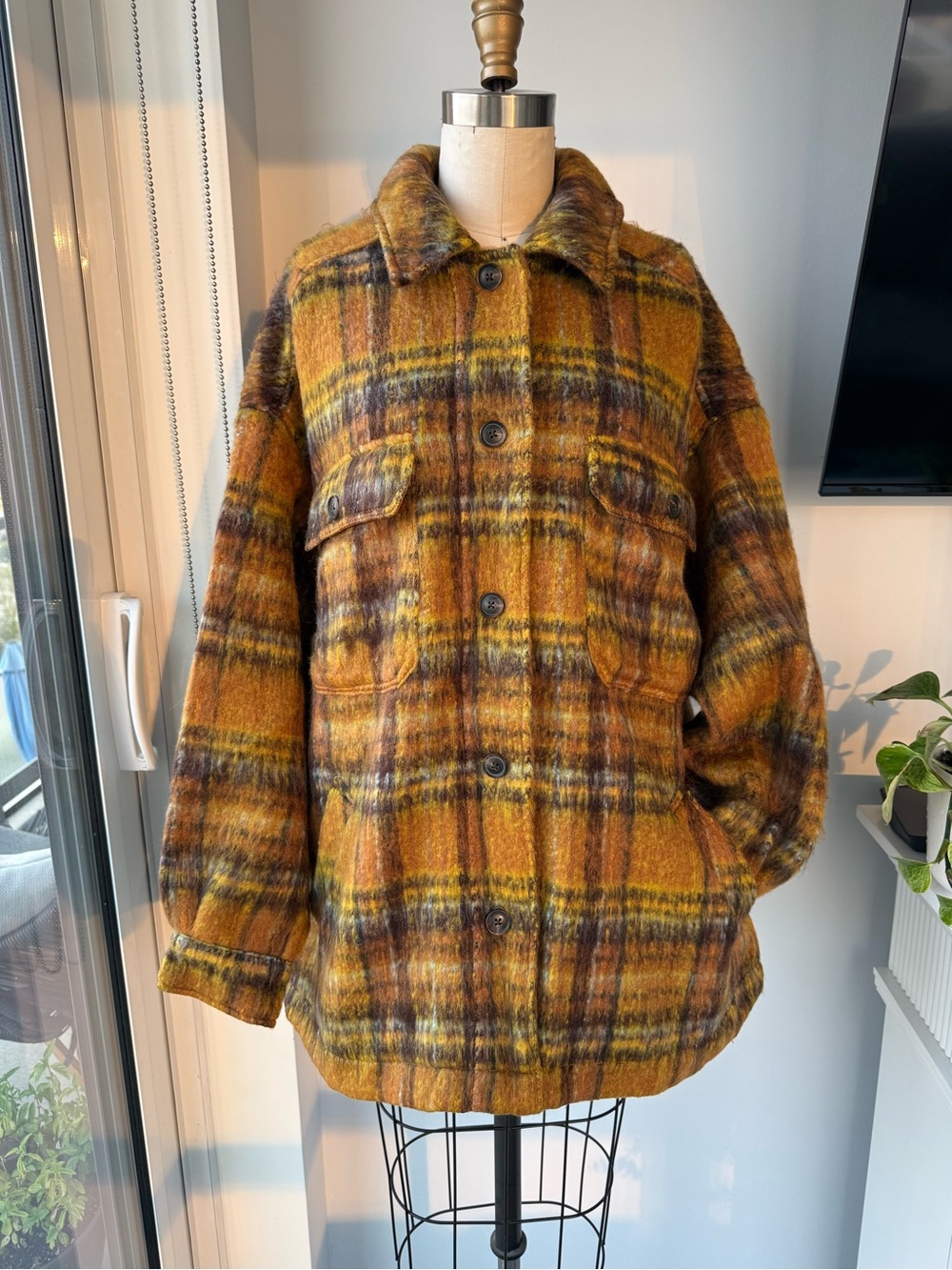 BDG Wool-Blend Plaid Shacket Jacket